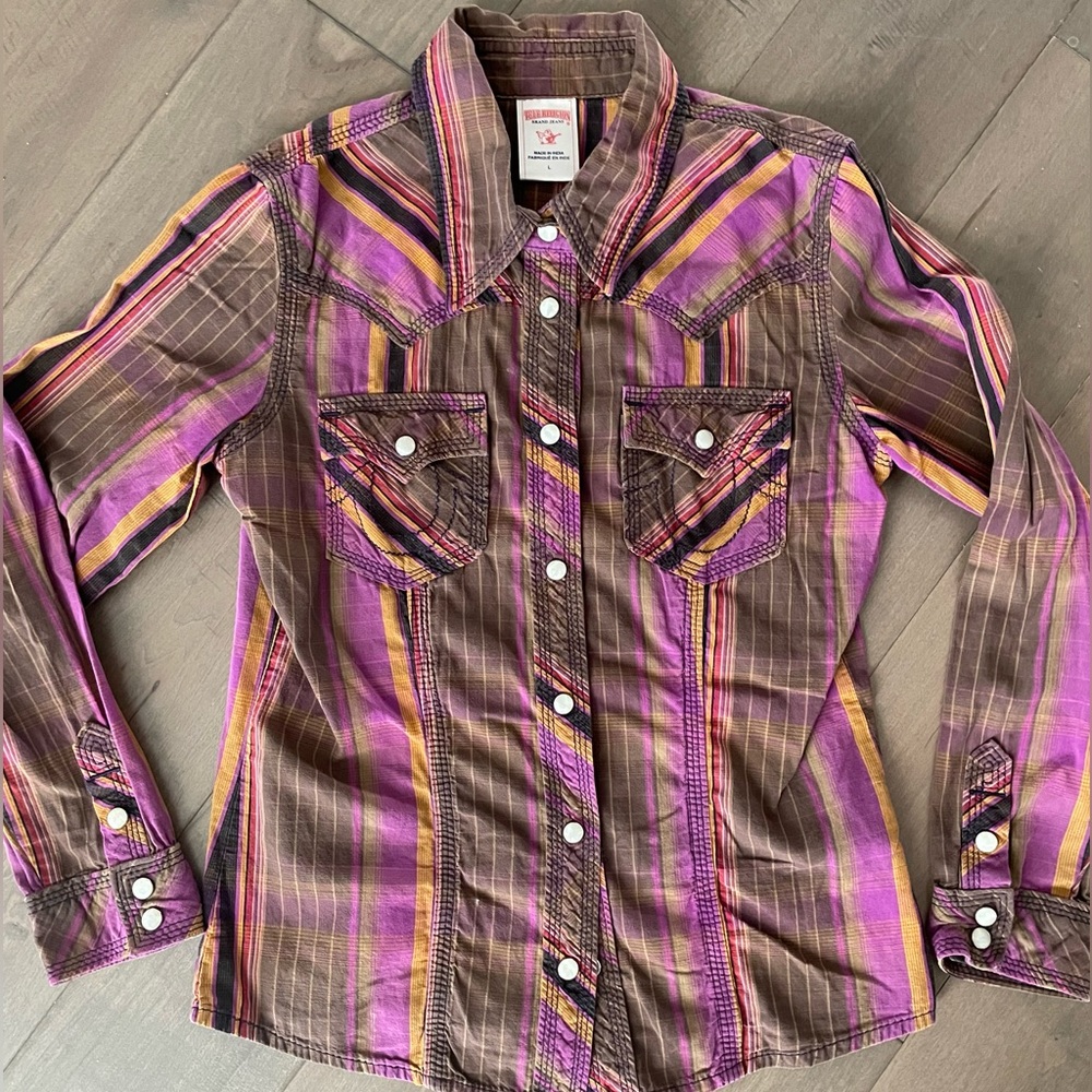 True Religion Girls button down long sleeve shirt Sz L
